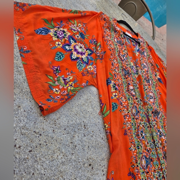 Anthropologie Emmanuel Maxi Dress Kimono Robe Boho Floral Bohemian Orange 1X - Picture 11 of 14